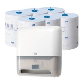 Tork hndkldeark dispenser + papir (Hvid)