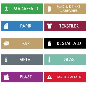 Affaldsskilte 10 stk. fraktioner 60x240 mm vinyl