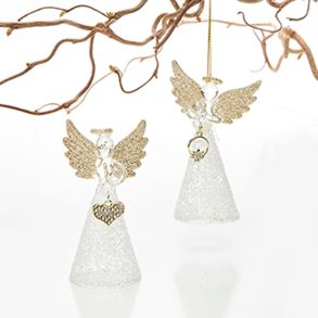 Glasengle med glimmer - 9 cm